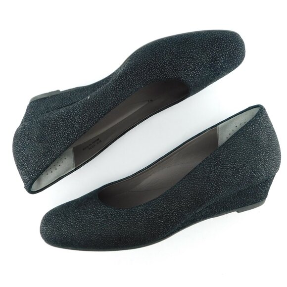 SAS Black Textured Italian Leather Wedge Heel Pumps 10 N - Picture 4 of 9